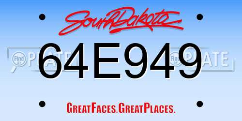 64E949 South Dakota License Plate