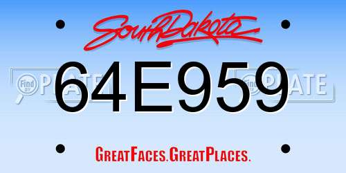 64E959 South Dakota License Plate