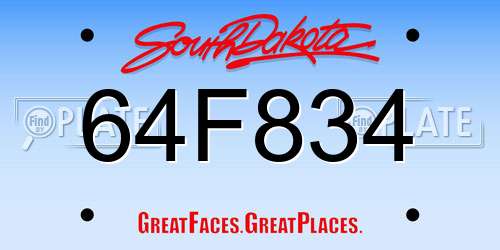 64F834 South Dakota License Plate