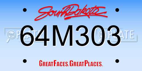 64M303 South Dakota License Plate