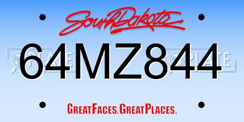 64MZ844 South Dakota License Plate