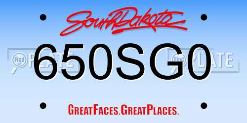 650SG0 South Dakota License Plate