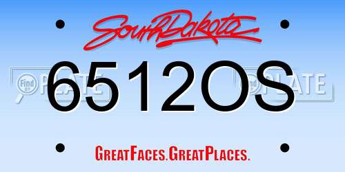 6512OS South Dakota License Plate