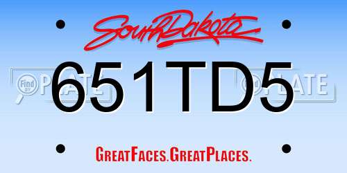 651TD5 South Dakota License Plate