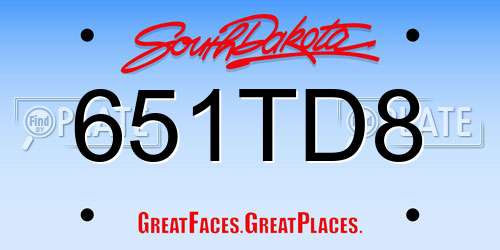 651TD8 South Dakota License Plate