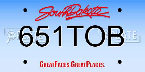 651TOB South Dakota License Plate