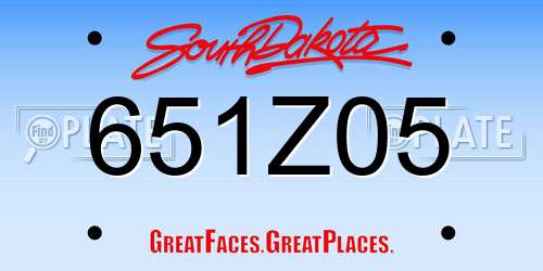 651Z05 South Dakota License Plate