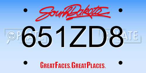 651ZD8 South Dakota License Plate