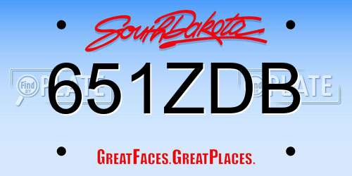 651ZDB South Dakota License Plate
