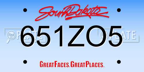 651ZO5 South Dakota License Plate