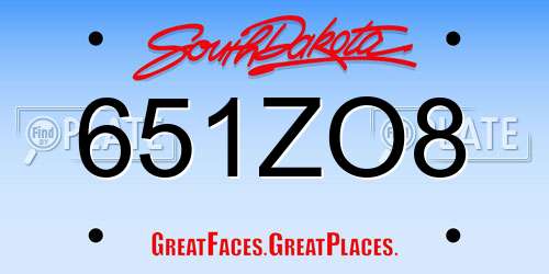 651ZO8 South Dakota License Plate