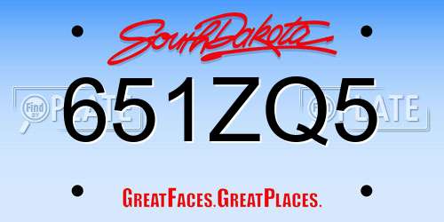 651ZQ5 South Dakota License Plate