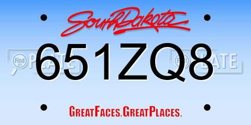 651ZQ8 South Dakota License Plate