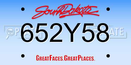 652Y58 South Dakota License Plate