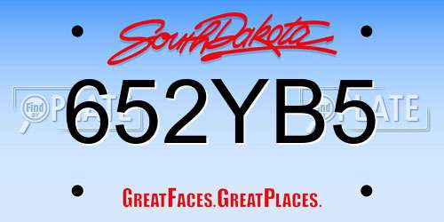 652YB5 South Dakota License Plate