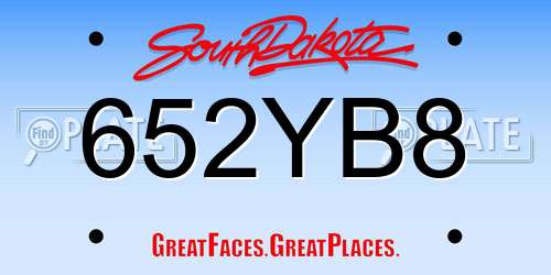 652YB8 South Dakota License Plate