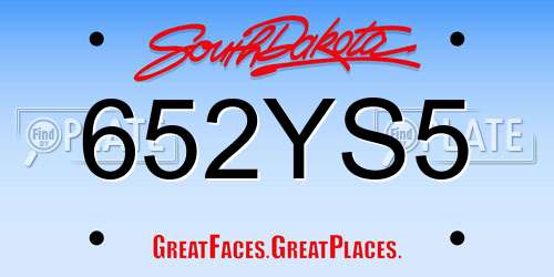 652YS5 South Dakota License Plate