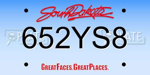 652YS8 South Dakota License Plate