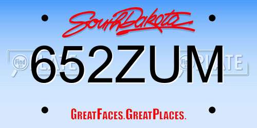652ZUM South Dakota License Plate