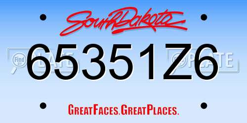 65351Z6 South Dakota License Plate