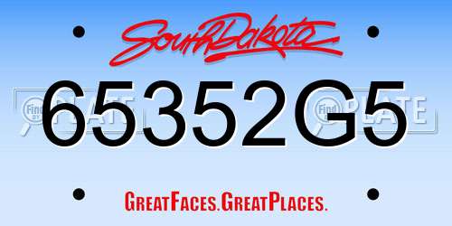65352G5 South Dakota License Plate