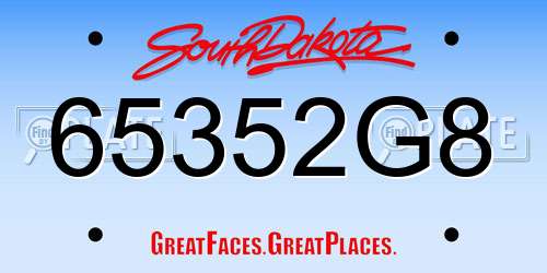 65352G8 South Dakota License Plate