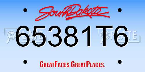 65381T6 South Dakota License Plate