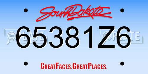65381Z6 South Dakota License Plate