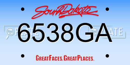 6538GA South Dakota License Plate