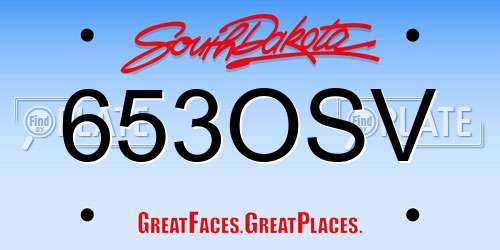 653OSV South Dakota License Plate