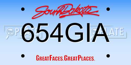 654GIA South Dakota License Plate