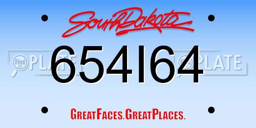 654I64 South Dakota License Plate