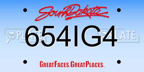 654IG4 South Dakota License Plate