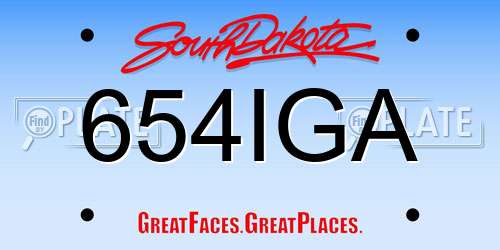654IGA South Dakota License Plate