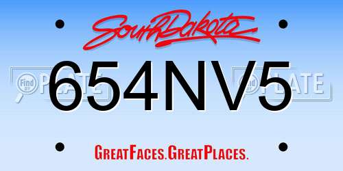 654NV5 South Dakota License Plate
