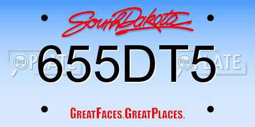 655DT5 South Dakota License Plate