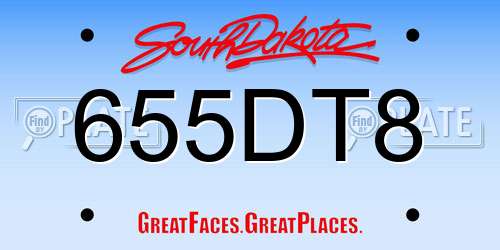 655DT8 South Dakota License Plate