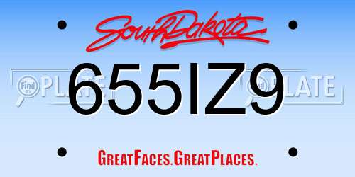 655IZ9 South Dakota License Plate