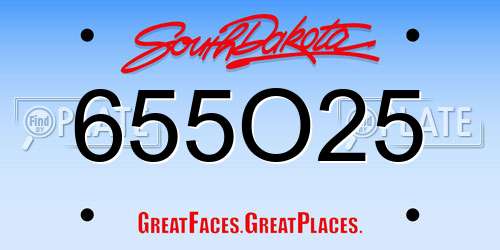 655O25 South Dakota License Plate