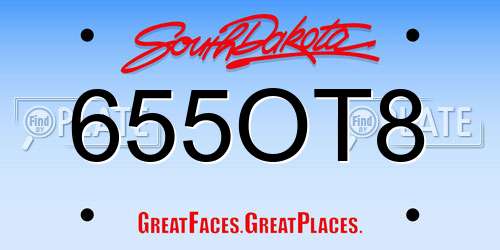 655OT8 South Dakota License Plate
