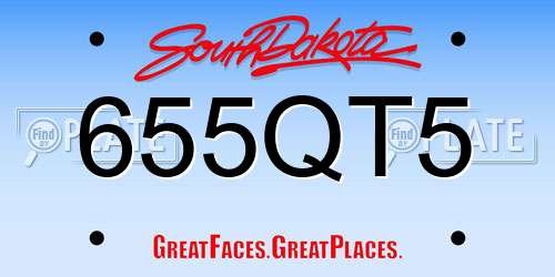 655QT5 South Dakota License Plate
