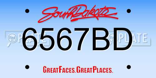 6567BD South Dakota License Plate