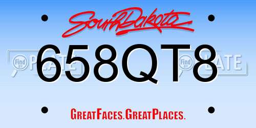 658QT8 South Dakota License Plate