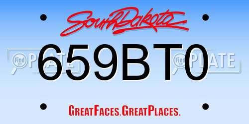 659BT0 South Dakota License Plate
