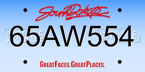 65AW554 South Dakota License Plate