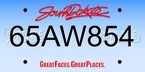 65AW854 South Dakota License Plate