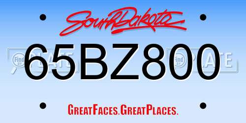 65BZ800 South Dakota License Plate