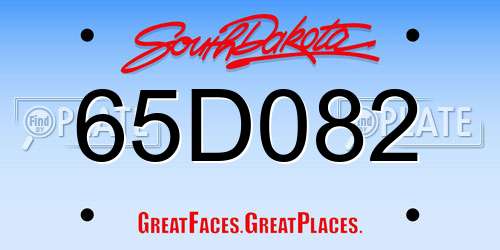 65D082 South Dakota License Plate
