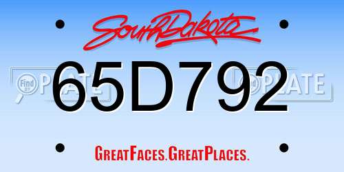65D792 South Dakota License Plate
