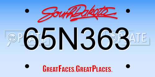 65N363 South Dakota License Plate